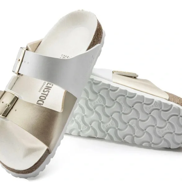 Birkenstock Arizona Split White and Gold Sandals Sz 10 M, 41 - Picture 2 of 13